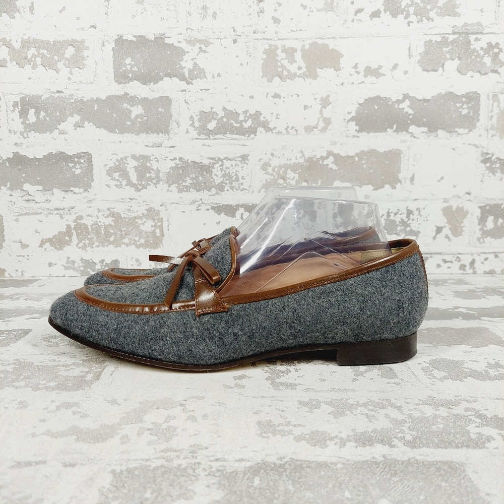 J Crew Grey with Brown Trim Calf Hair Lofers i351